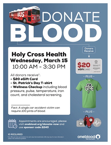 BLOOD DRIVE AT HOLY CROSS HEALTH – MARCH 15, 2023
