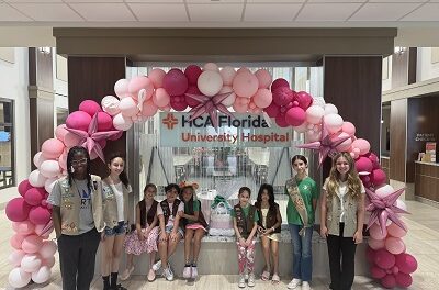HCA Florida University Hospital  Girl Scouts of Southeast Florida Celebrate Founder’s Legacy with Heartwarming Gift Basket for Newborn Girl