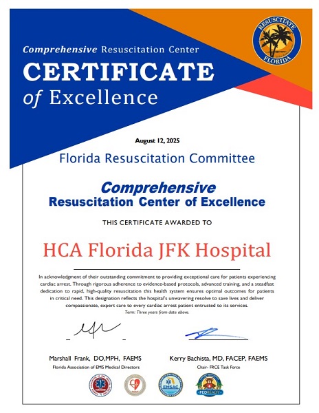 HCA Florida JFK Hospital named  Comprehensive Resuscitation Center of Excellence